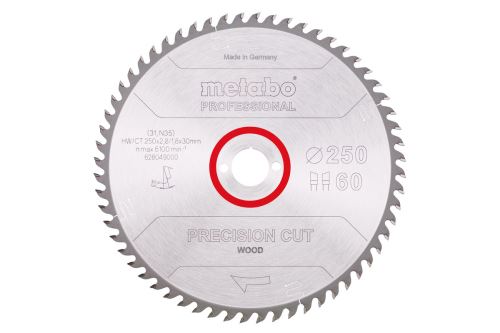 METABO Brzeszczot „precyzyjnie cięte drewno – profesjonalista”, 250 x 30 mm, 60 zębów, 15° 628049000