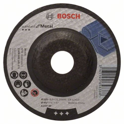 BOSCH Tarcza do obróbki zgrubnej profilowana Standard for Metal A 24 P BF, 115 mm, 22,23 mm, 6,0 mm 2608603181