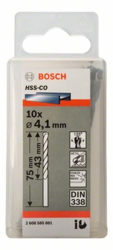 BOSCH Wiertła do metalu HSS-Co, DIN 338 4,1 x 43 x 75 mm (10 szt.) 2608585881