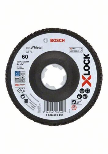 Ściernice lamelkowe BOSCH X-LOCK systemu Best for Metal Ø 115 mm, G 60, X571, wersja gięta, włókno szklane 2608619198