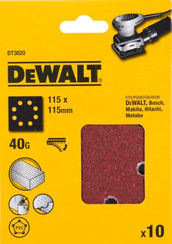 Papier ścierny DeWALT 115 x 115 mm, P320, rzep (10 szt.) DT3026