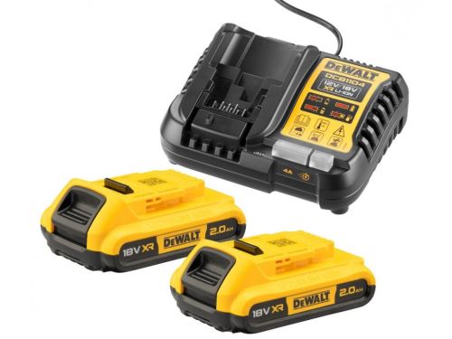 ŁADOWARKA DEWALT XR + 2 AKUMULATORY X 18V O POJEMNOŚCI 2.0 AH DCB1104D2