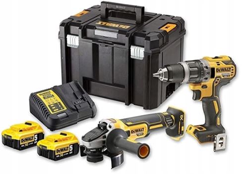 DeWALT Zestaw narzędzi akumulatorowych, wiertarka DCD791 + szlifierka kątowa DCG405 DCK2020P2T