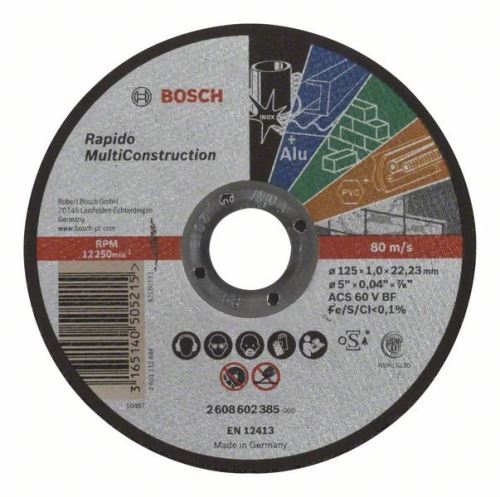 BOSCH Tarcza tnąca prosta Rapido Multi Construction ACS 60 V BF, 125 mm, 1,0 mm 2608602385