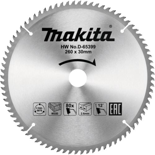 MAKITA Piła do drewna 260x30mm 80Z D-65399