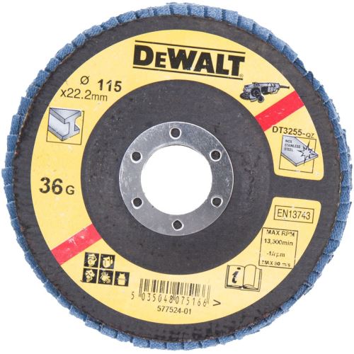 DeWALT Tarcza listkowa ścierna do metalu wypukła 115 x 22,2 mm 120G DT3258