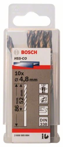 BOSCH Wiertła do metalu HSS-Co, DIN 338 4,8 x 52 x 86 mm (10 szt.) 2608585884