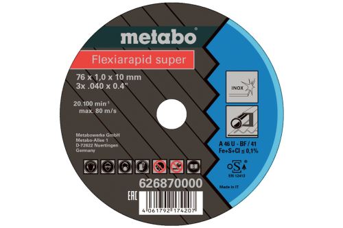 METABO Tarcza tnąca FLEXIARAPID (5 szt.) 76x1,0x10 mm Inox 626870000