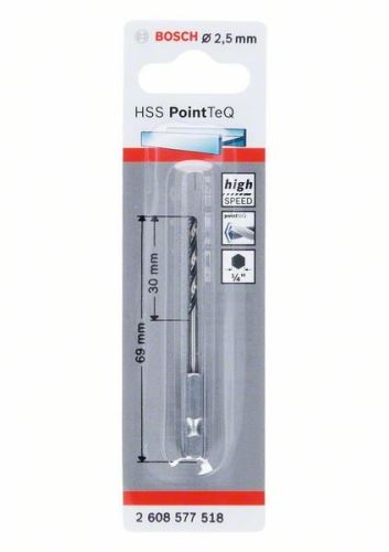 BOSCH Wiertło do metalu HSS PointTeQ HEX z chwytem 6-kątnym; 2,5 mm (5 szt.) 2608577518