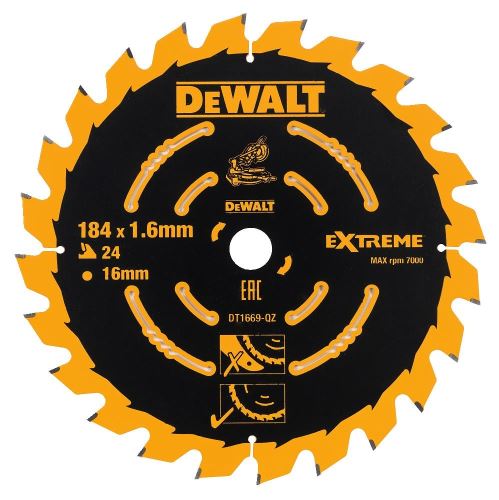 Brzeszczot DeWALT EXTREME do akumulatorowych pił tarczowych, 184 x 16 mm, 24 zęby DT1669