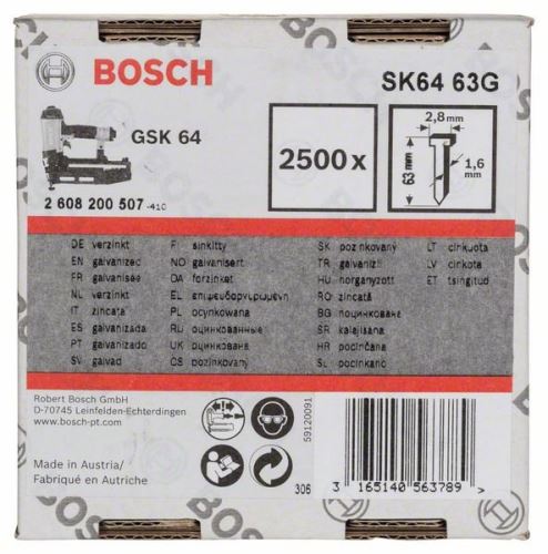 BOSCH Gwóźdź z łbem stożkowym SK64 63G 1,6 mm, 63 mm, ocynkowany (2500 szt.) 2608200507