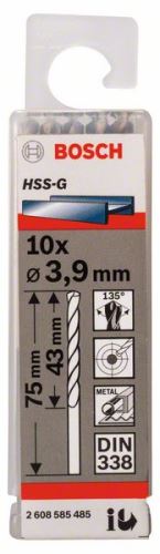 BOSCH Wiertła do metalu HSS-G, DIN 338 3,9 x 43 x 75 mm (10 szt.) 2608585485