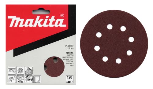 MAKITA papier ścierny na rzep 125 mm 8 otworów K40, 10 szt. P-43533