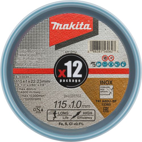 MAKITA Tarcza tnąca do stali i stali nierdzewnej 115x1,0x22,23mm E-03034-12