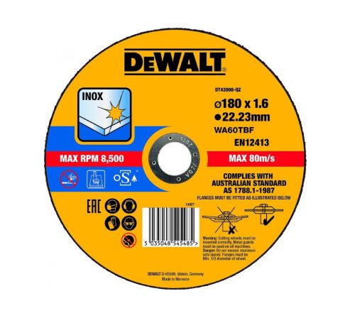 DeWALT Tarcza tnąca do stali nierdzewnej (typ 1) 180 x 22,2 x 1,6 mm DT43908