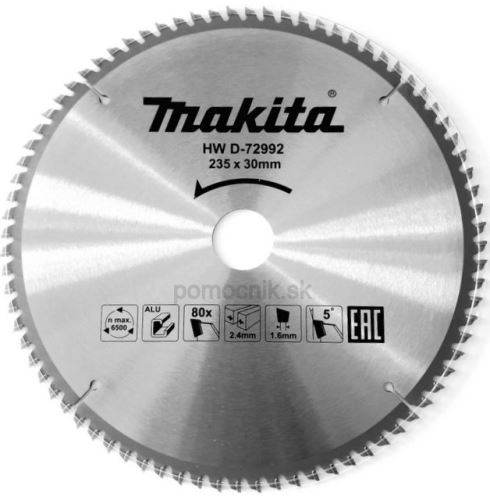 Brzeszczot MAKITA aluminium TCT 235x2,4x30 mm 80 zębów D-72992