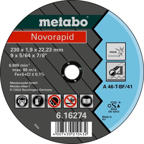 METABO Tarcza tnąca -NOVORAPID Inox 115x1,0x22,23 616270000