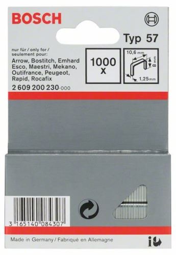 Zszywki z drutu płaskiego BOSCH typ 57 10,6 x 1,25 x 8 mm (1000 szt.) 2609200230