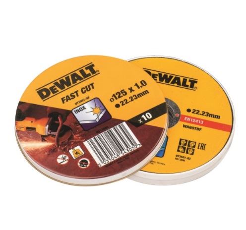 DeWALT Zestaw tarcz tnących do stali nierdzewnej, płaskich, 125 x 22,2 x 1,0 mm (10 szt.) DT3507