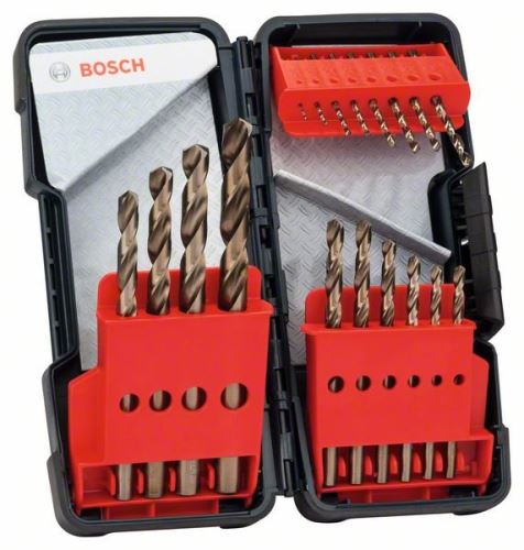 BOSCH 18-częściowy zestaw wierteł do metalu Toughbox HSS-Co, DIN 338, 135° 1; 1,5; 2; 2,5; 3; 3,5; 4; 4,5; 5; 5,5; 6; 7; 8; 9; 10mm 2607017047