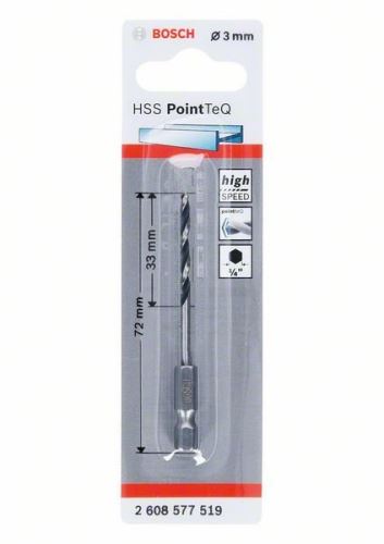 BOSCH Wiertło do metalu HSS PointTeQ HEX z chwytem 6-kątnym; 3 mm (5 szt.) 2608577519