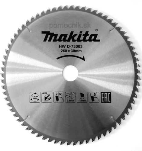 Brzeszczot MAKITA aluminium TCT 260x2,8x30 mm 70 zębów D-73003