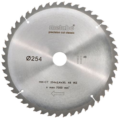 METABO Brzeszczot HW/CT 254 x 30 mm, 48 zębów, 5 neg. 628061000