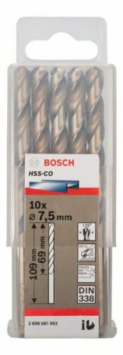 BOSCH Wiertła do metalu HSS-Co, DIN 338 7,5 x 69 x 109 mm (10 szt.) 2608585893