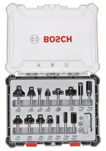 BOSCH Zestaw mieszany frezów kształtowych z wrzecionem Ø 6 mm, 15 szt. 2607017471