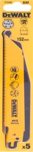 DeWALT Brzeszczot 152 mm do tworzyw sztucznych, materiałów laminowanych i rur od 3 do 12 mm, (5 szt.) DT2348