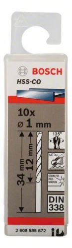 Wiertła do metalu BOSCH HSS-Co, DIN 338 1 x 12 x 34 mm (10 szt.) 2608585872