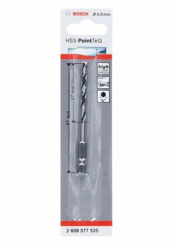 BOSCH Wiertło do metalu HSS PointTeQ HEX z chwytem 6-kątnym; 4,5 mm (5 szt.) 2608577525