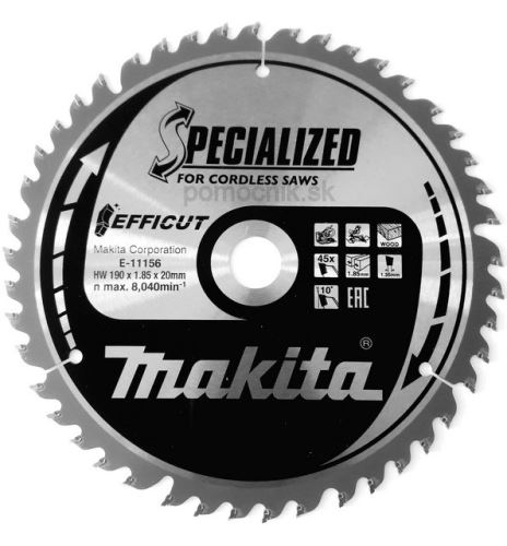 Brzeszczot do drewna MAKITA Efficut 190x1,85x20 mm 45 zębów E-11156