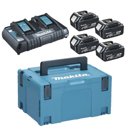 Zestaw MAKITA Li-ion LXT 18V 4 szt. BL1850B+1 szt. Podwójna ładowarka DC18RD+1 szt. Makpac 197626-8