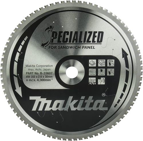 Brzeszczot do płyt warstwowych MAKITA SPECIALIZED 355x2,6x30 mm 80 zębów B-33607