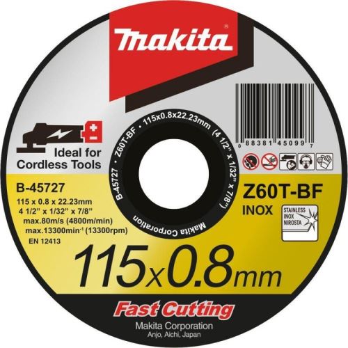 Makita TARCZA TNĄCA DO METALU/STALI NIERDZEWNEJ 0,8mm 115mm (PŁASKA) B-45727