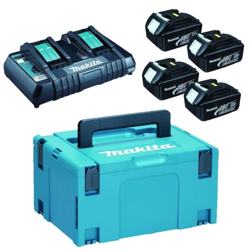 Zestaw MAKITA Li-ion LXT 18V 4 szt. BL1830B+1 szt. Podwójna ładowarka DC18RD+1 szt. Makpac 197970-3