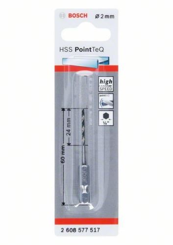 BOSCH Wiertło do metalu HSS PointTeQ HEX z chwytem 6-kątnym; 2 mm (5 szt.) 2608577517