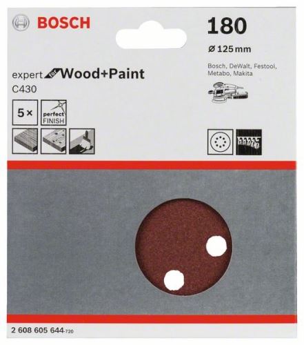 BOSCH Papier ścierny C430, opakowanie 5 szt. 125 mm, 180 2608605644