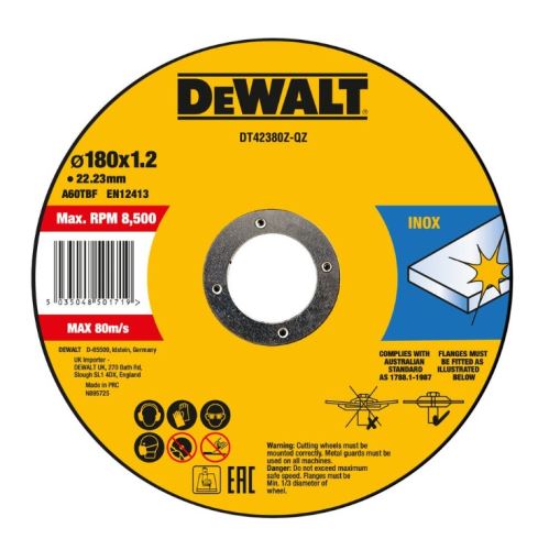 DeWALT Tarcza tnąca do stali nierdzewnej INOX 180 x 6 x 22,23 mm DT42380Z