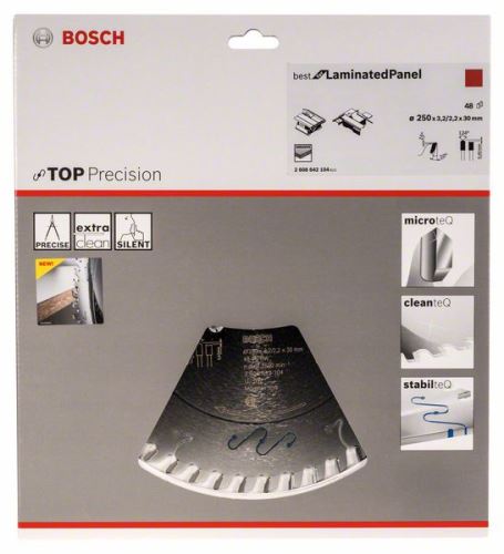 BOSCH Piła tarczowa Top Precision Best for Panel laminowany Materiał ścierny 250 x 30 x 3,2 mm, 48 2608642104