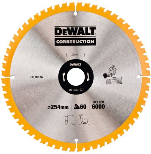 Piła ukośna DeWALT CONSTRUCTION z gwoździami, 254 x 30 mm, 60 zębów DT1182