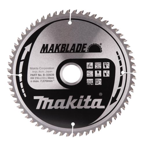 Brzeszczot do piły do drewna MAKITA MAKBLADE 216x2x30 mm 60 zębów B-32839