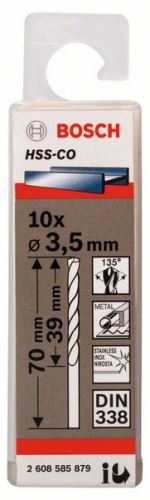 Wiertła do metalu BOSCH HSS-Co, DIN 338 3,5 x 39 x 70 mm (10 szt.) 2608585879