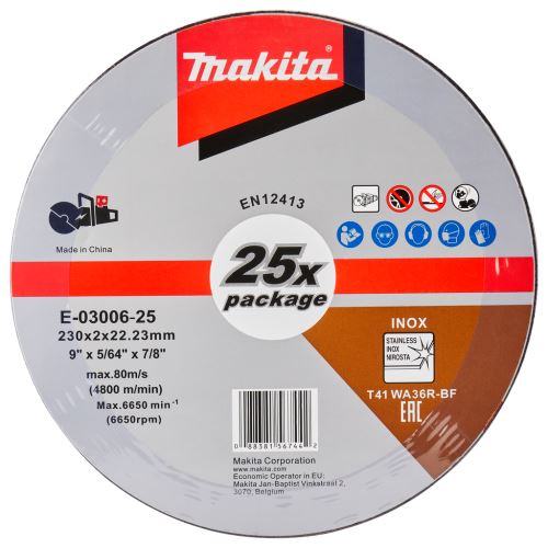 Tarcza tnąca MAKITA ze stali nierdzewnej 230x2,0x22,23 mm, 25 szt. E-03006-25