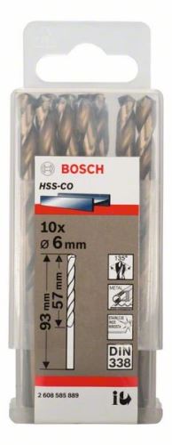 BOSCH Wiertła do metalu HSS-Co, DIN 338 6 x 57 x 93 mm (10 szt.) 2608585889