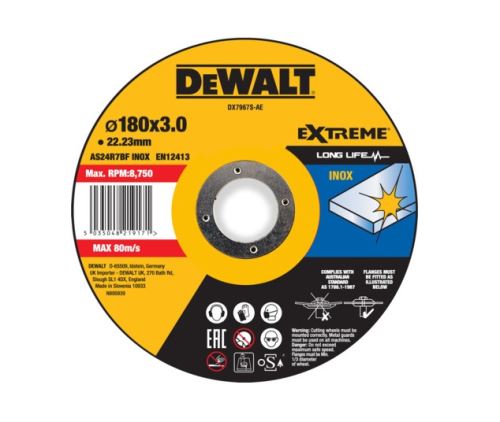 DeWALT Tarcza tnąca EXTREME 180 x 22,23 x 3 mm Inox Typ 42 DX7967S