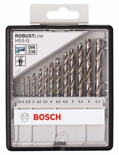 Zestaw wierteł do metalu BOSCH Robust Line HSS-G, 13-częściowy, 135° 1,5; 2; 2,5; 3; 3,2; 3,5; 4; 4,5; 4,8; 5; 5,5; 6; 6,5 mm, 135° 2607010538