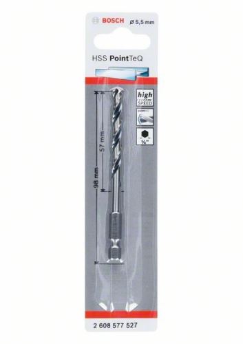 BOSCH Wiertło do metalu HSS PointTeQ HEX z chwytem 6-kątnym; 5,5 mm (5 szt.) 2608577527