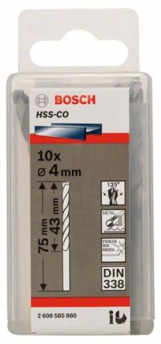 BOSCH Wiertła do metalu HSS-Co, DIN 338 4 x 43 x 75 mm (10 szt.) 2608585880